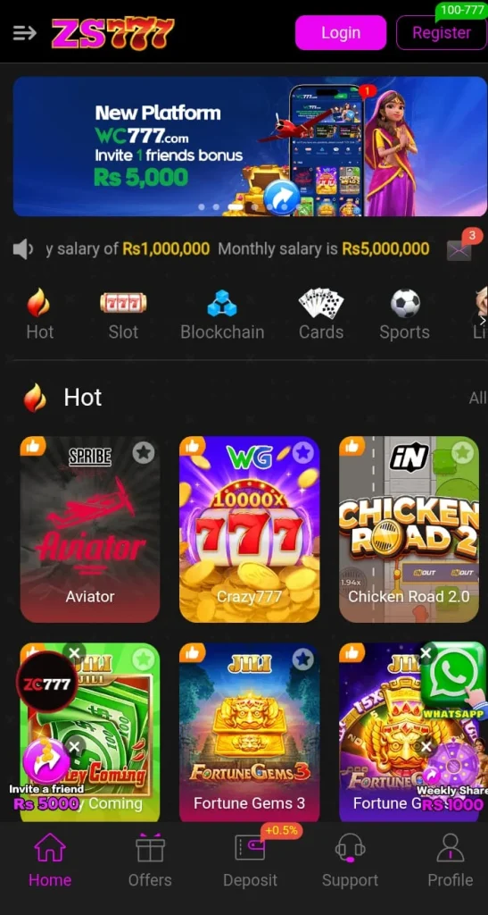 sign up and login to ZS777 Game App